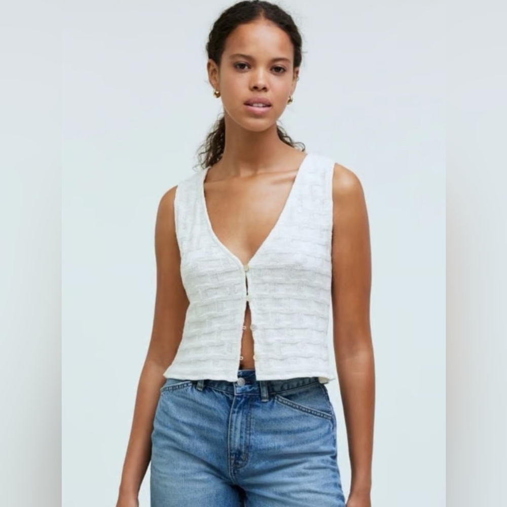 Madewell Basketweave Stitch Vest Cream Sleeveless Blouse